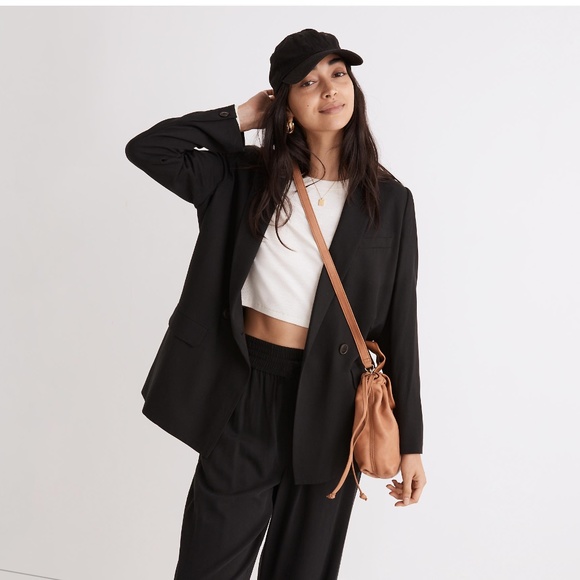 New MADEWELL Drapeweave Caldwell Double-Breasted Blazer in Black - Picture 2 of 5